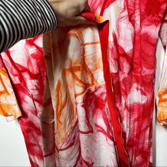 Tie Dye Water Color Embroidered Waist Maxi Dress in Red, Orange and White L - Picture 12 of 12